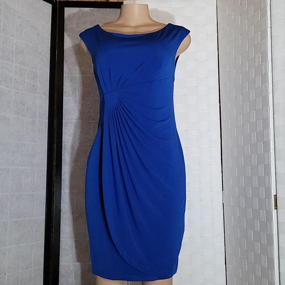 DRESS BARN SLEEVELESS RUCHED DETAILS ROUND NECKLINE SHEATH DRESS - Picture 11 of 14